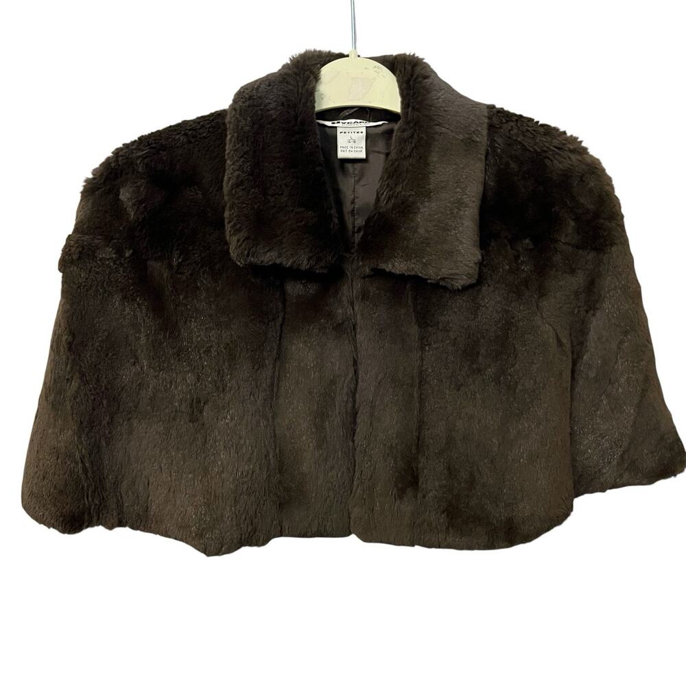 Nygard Rabbit Fur Cape Large Petite Brown Cropped Topper Retro Classic Collared